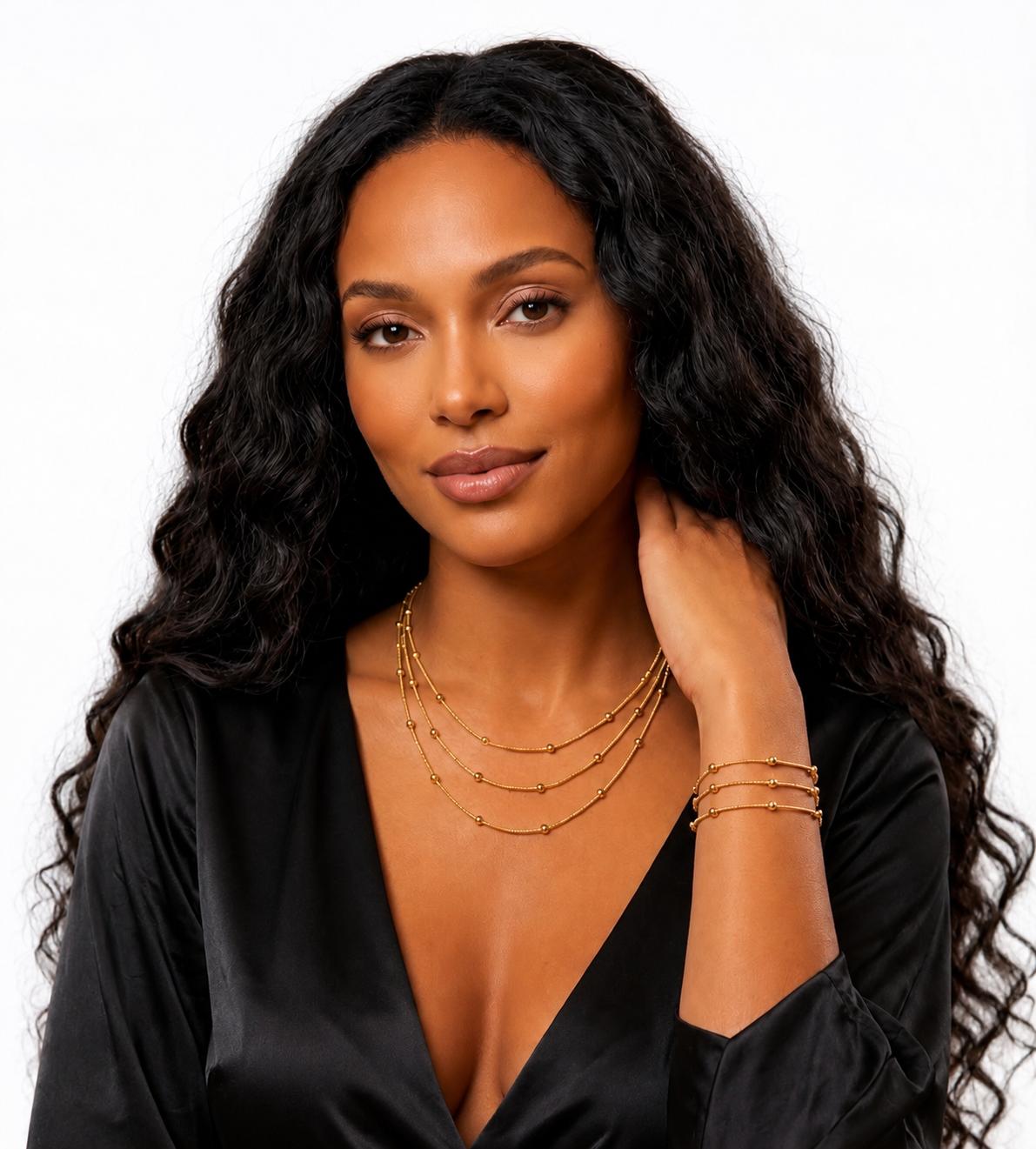 Layered Gold Necklace & Bracelet Set