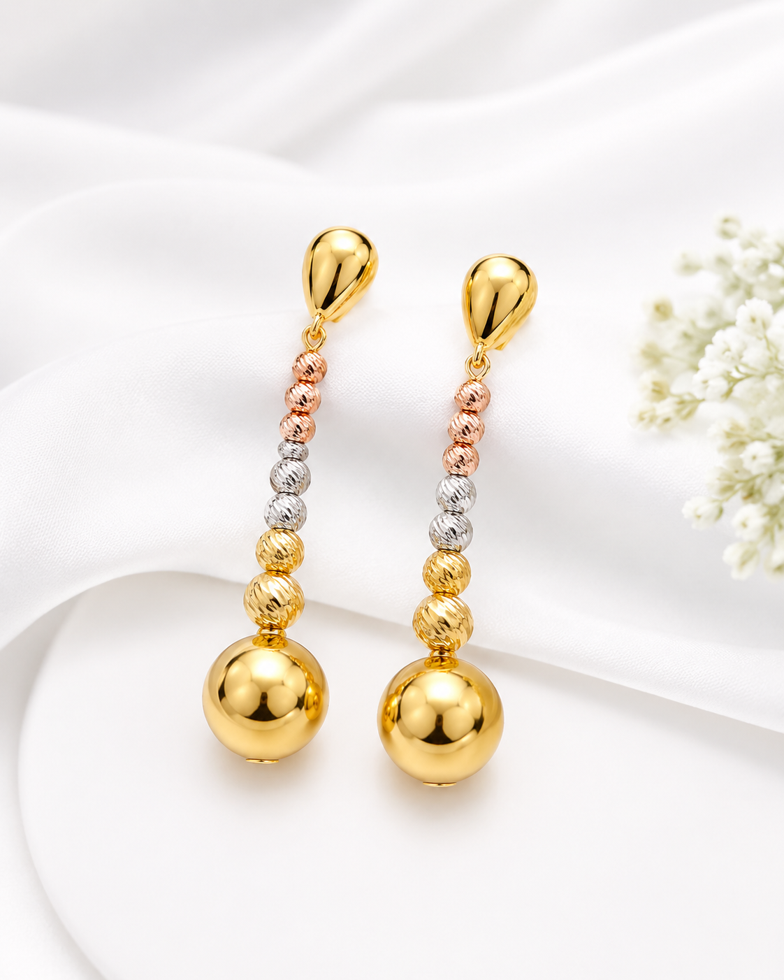 Tri-Tone Luxe Drop Earrings